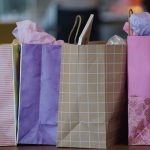 Purple and white paper bags